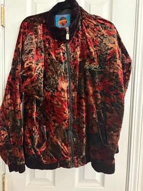 Vintage Jackie Vital Velvet Bomber Jacket in Red & Brown